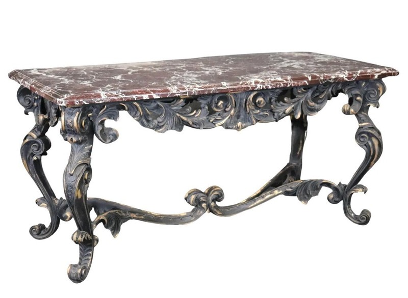 Solid Bronze Georgian Style Rams Head Rouge Marble Center Table