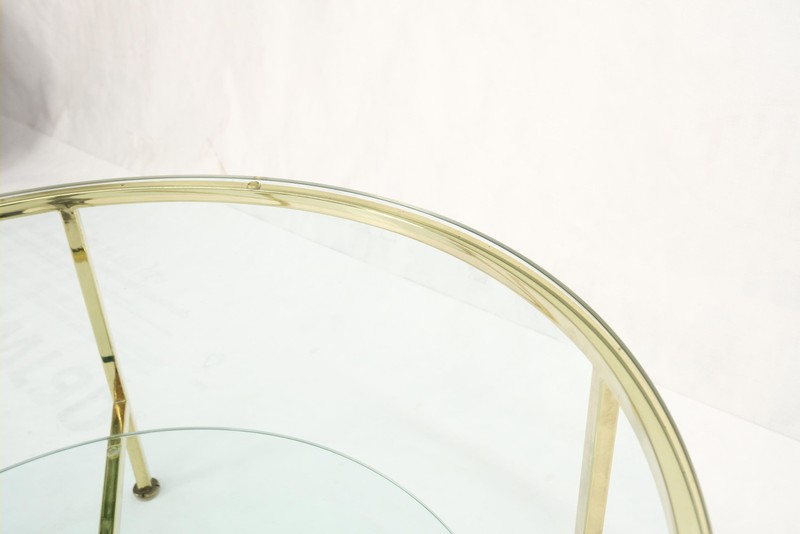 Two Tier Cross Shape Brass Base Round Occasional Coffee Side End Table Stand gallery