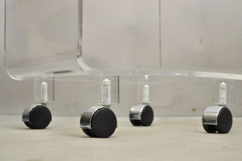 Vintage Clear Lucite Acrylic Mid Century Modern Rolling Side Tables - a Pair gallery