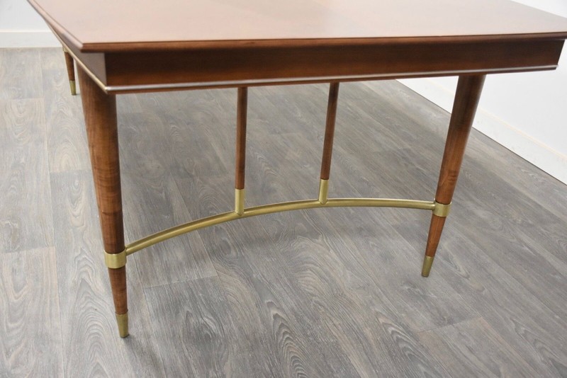 Walnut and Brass Mid Century Modern Dining Table gallery