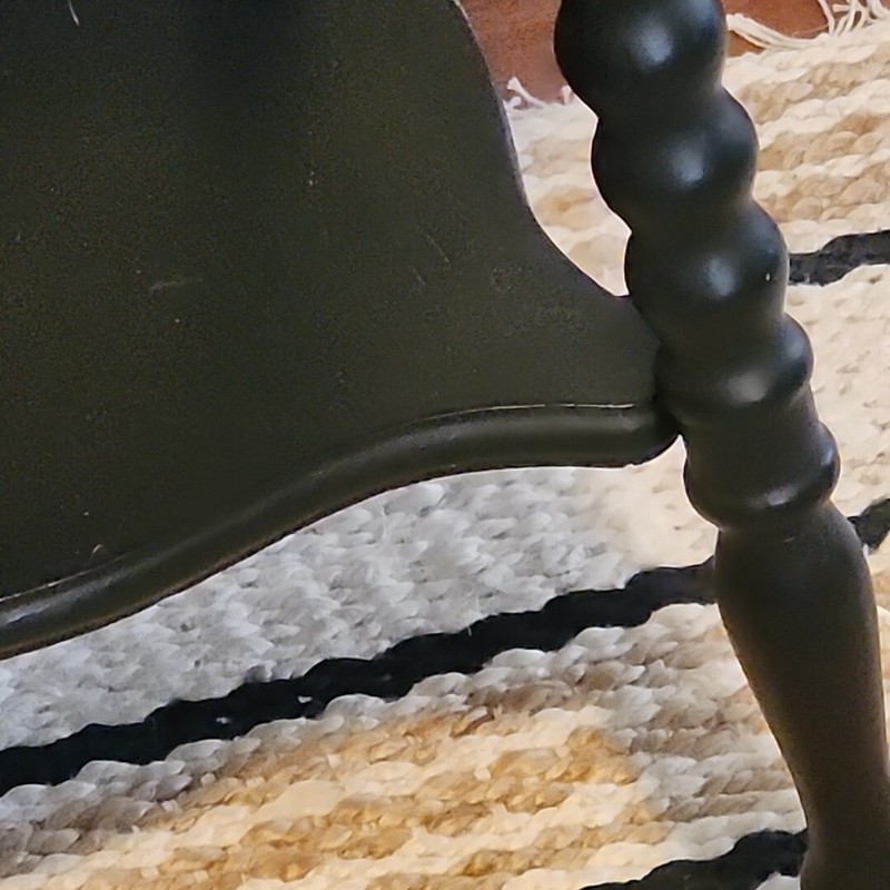 Antique Side Accent Table Turned Bead Leg Wood - Round Scallop Top Painted Black gallery