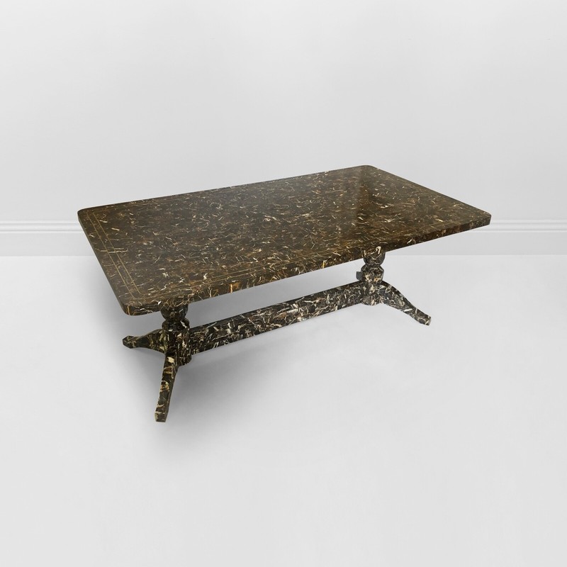Maitland Smith Brown Marble Tessellated Dining Table 1980s Brass Vintage gallery