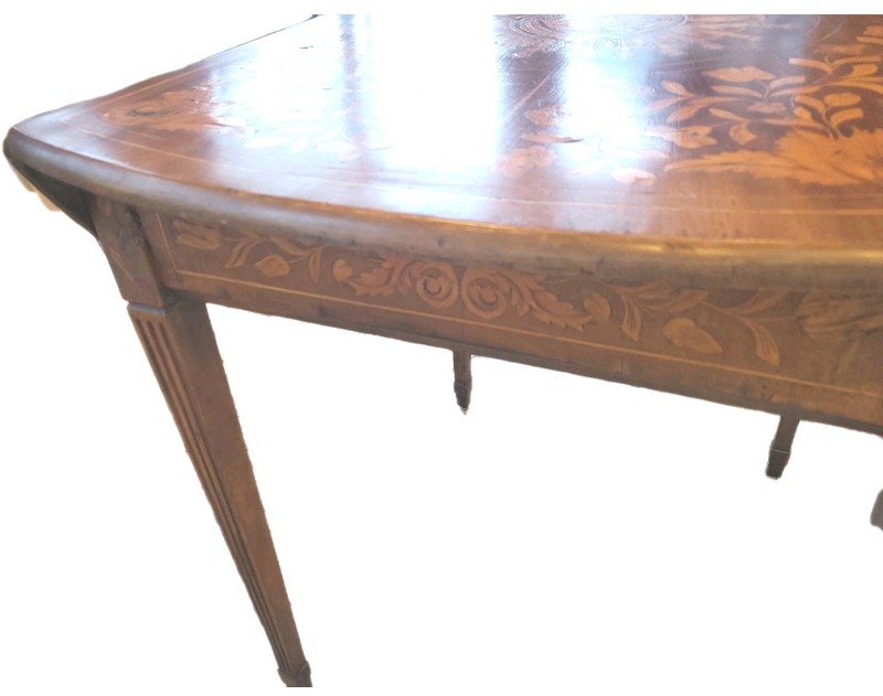 Antique Marquetry Wood Inlaid Floral Dual Drop Leaf Table 29" Tall Single Drawer gallery