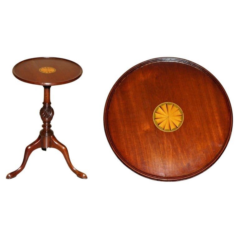 FULLY RESTORED ANTIQUE SHERATON REVIVAL MAHOGANY TRIPOD SIDE END LAMP WINE TABLE