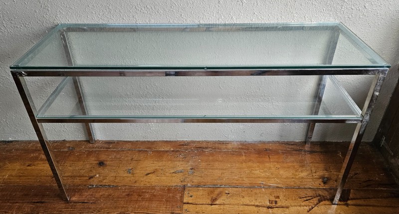 Vintage Mid Century Modern Chrome & Glass 2-Tier Coffee Side Sofa Console Table