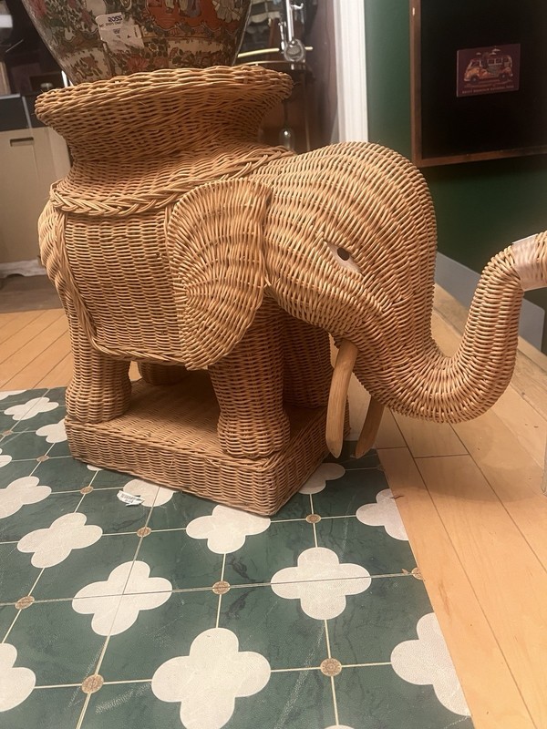 Vintage Boho Wicker Rattan Elephant Side Table Style of Mario Lopez Torres 1970s