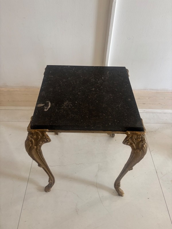 Antique Occasional Side table Marble Top Brass Legs heavy Hollywood regency