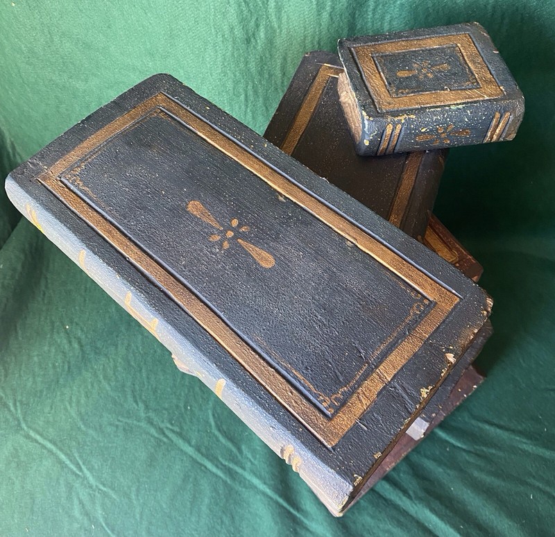 Vintage Side Table Stacked Faux Books Multi Color Hand Painted Wood Sculpture gallery