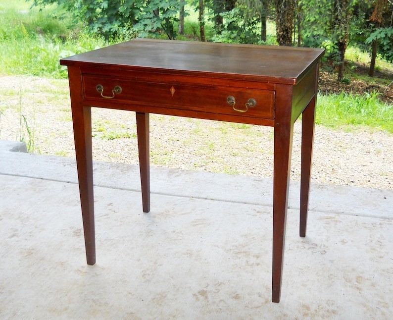 Antique Mahogany Federal Hepplewhite Rare Marquetry Server Chamber Table Stand