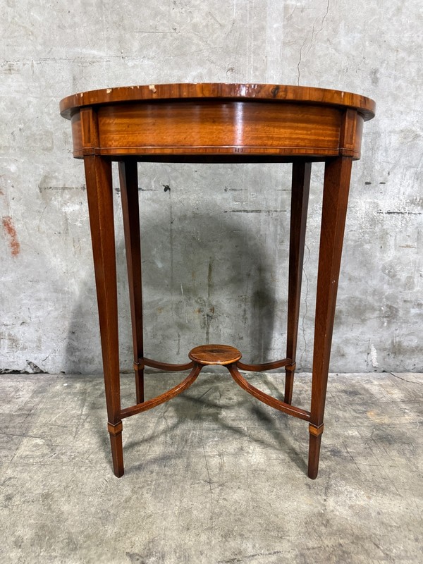 "As Is" Antique Inlaid Oval Occasional Side Table 23x17.5 28.25H Veneer Damage gallery