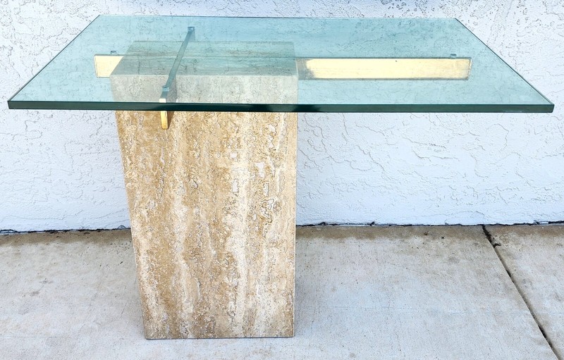 Travertine Side Table Marble Glass by ARTEDI 1970s gallery