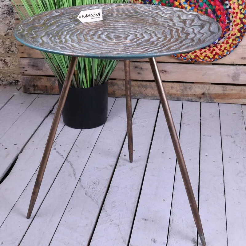 Ruwa Lightweight Antiqued Gold Tripod Side Table End Lamp Plant Decor
