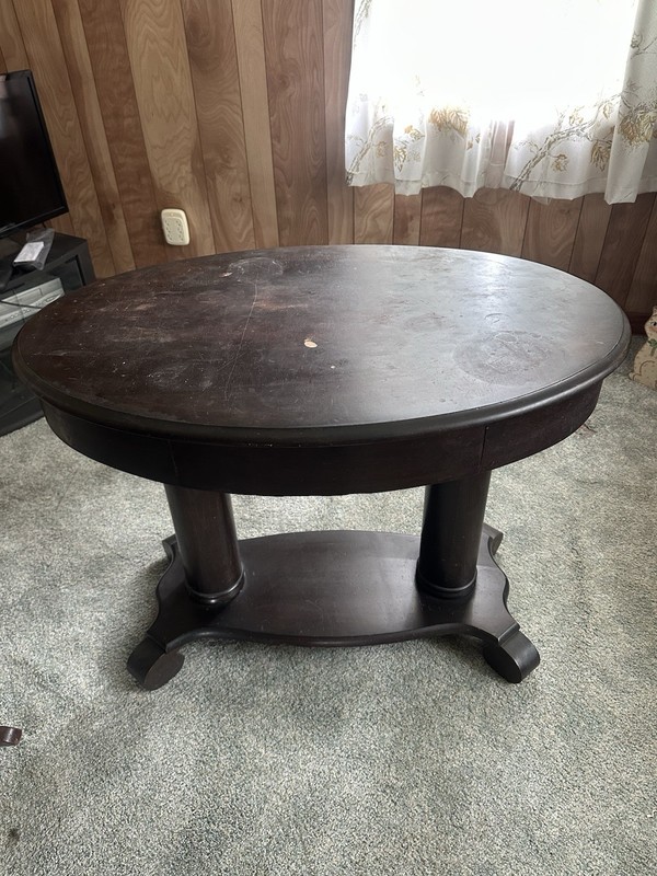 Vintage Oval Empire Revival Drum Table with Drawer – Solid Wood – 1920s–40s