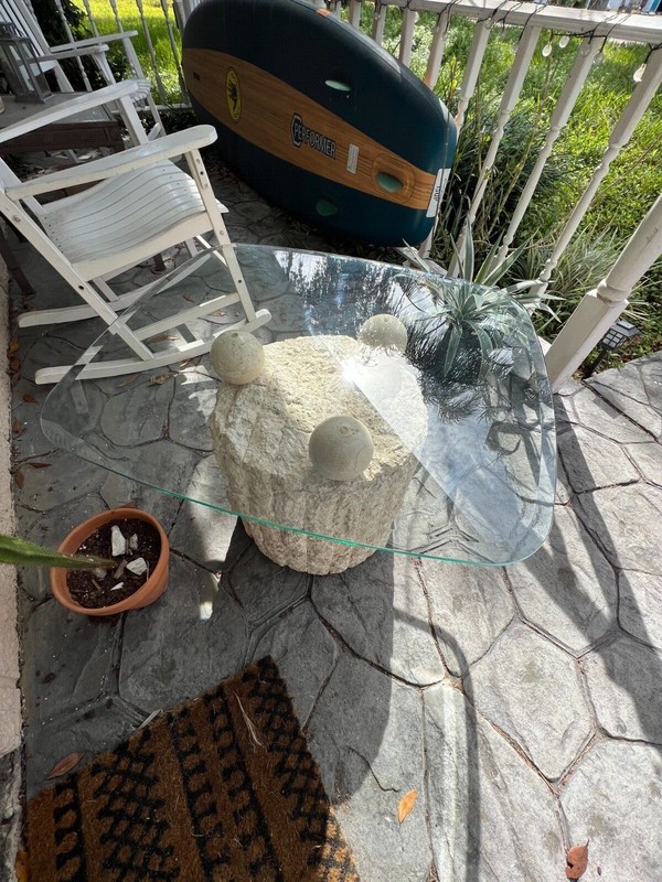Postmodern Tesselated Mactan Stone and Glass Side/Coffee/Accent/Pedestal Table gallery