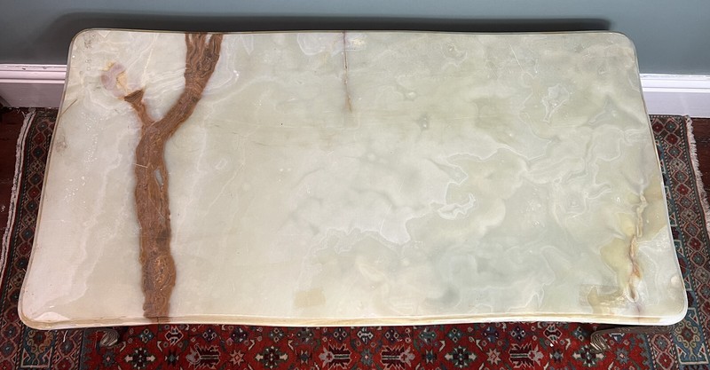 French Louis XVI Style Onyx Marble & Brass Filigree Ormolu Coffee/Centre Table gallery