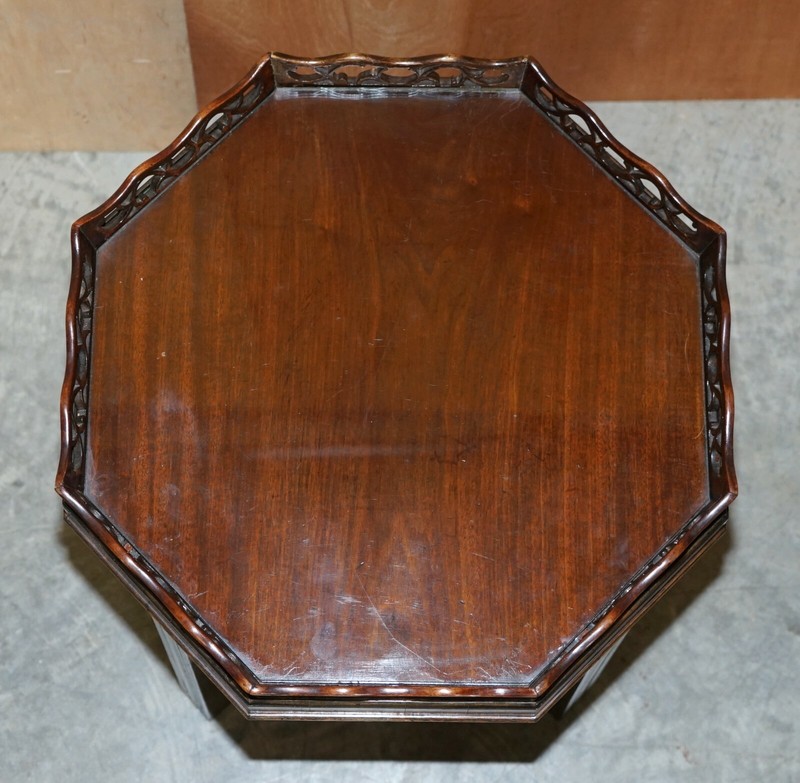 ANTIQUE THOMAS CHIPPENDALE FRET WORK CARVED CARD GAMES TRAY TABLE REMOVABLE TOP gallery