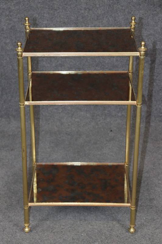 Maison Jansen Style Eglomise Glass & Brass 3 Tier End Table C. 1950's gallery