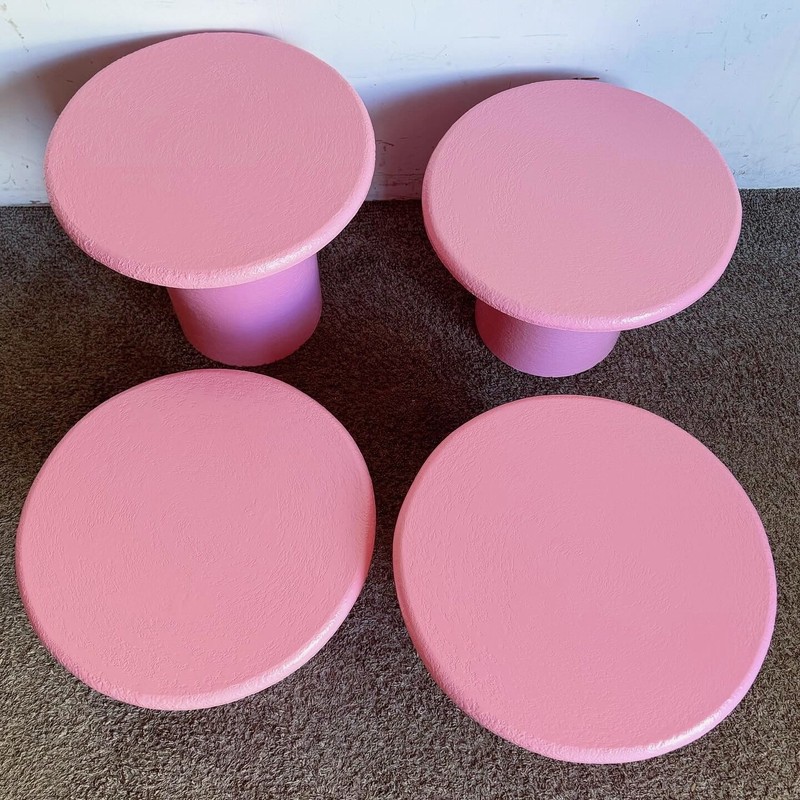 Postmodern Pink Textures Circular Mushroom Nesting Tables - Set of 4 gallery