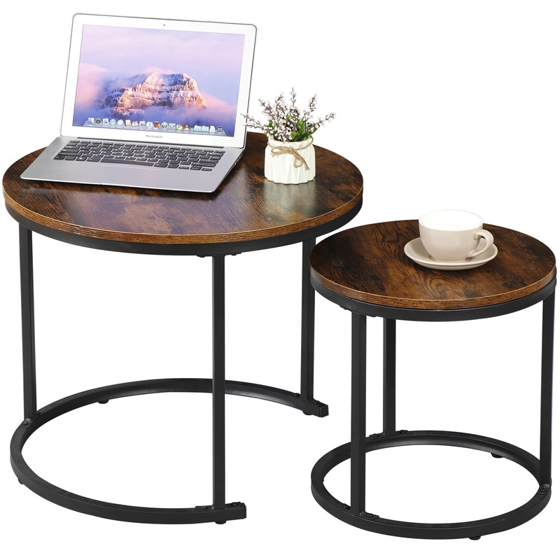 Modern Nesting End Tables Coffee Table Set of 2 for Living Room with Metal Frame