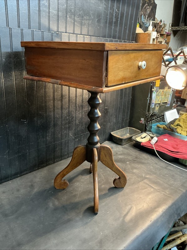 Antique Wooden Pedestal Side Table with Drawer 26”tall 15x15 Table Top Free Ship gallery