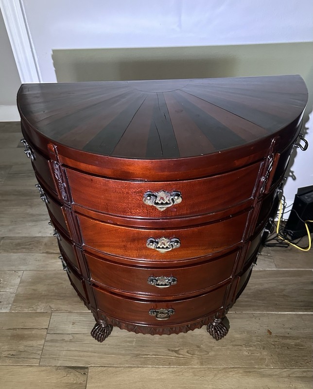 Vintage Demilune Console Table Dresser Chest twelve drawers carved claw feet