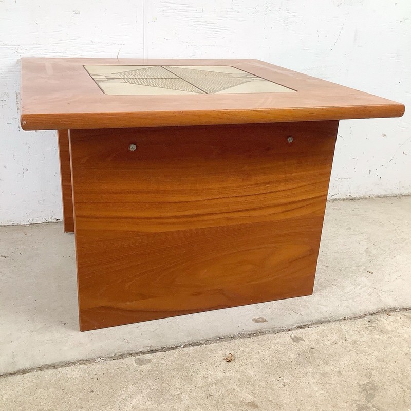 Vintage Danish Modern Teak Side Table Ceramic Geometric Tile Inset gallery