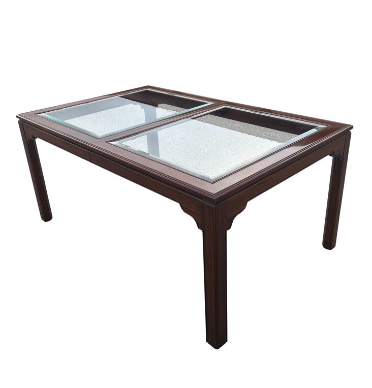 Ethan Allen Canova Dining Room Table With Leaf Glass Cherry Wood SHIPS TO YOU