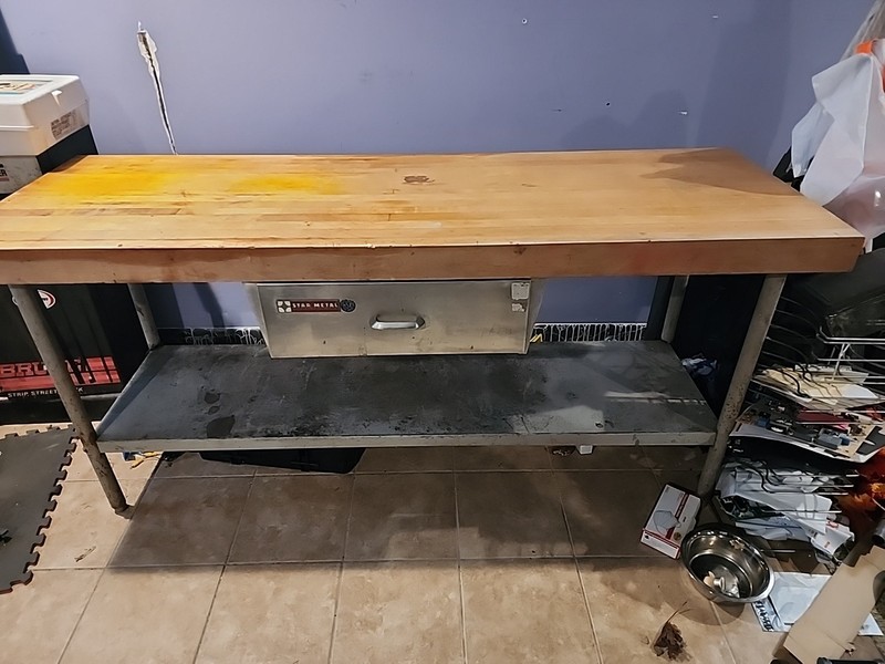 Vtg Industrial Chef Butcher Block Island Stainless WorkStation Table 72×241/4×3.