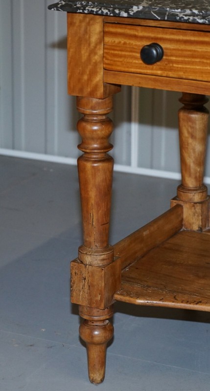 STUNNING VICTORIAN 1880 MARBLE TOPPED SATINWOOD CONSOLE OR WRITING TABLE DESK gallery