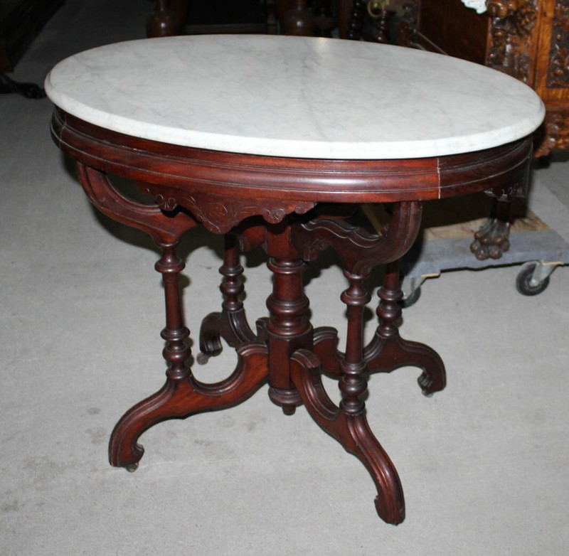Antique Victorian Marble top Walnut Table – Oval shaped