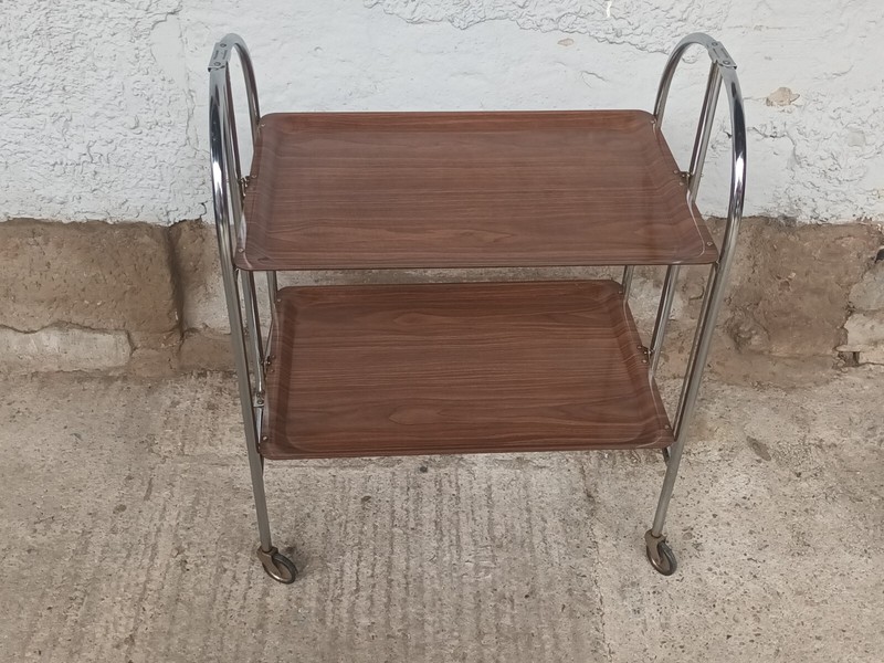 Dinett Serving Cart Tea Cart Table Side Table Walnut Bar Chrome 70s 18 gallery