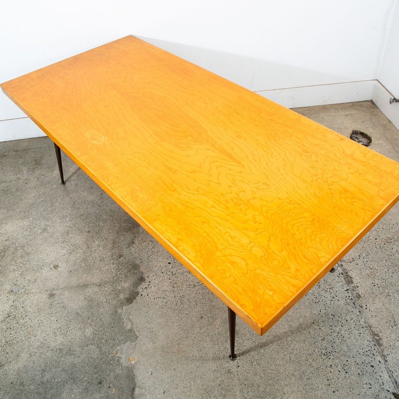 Mid Century Modern Dining Table Blonde Wood Metal Legs Rectangular Vintage Mcm