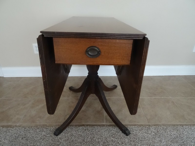 Vintage Wood Drop Leaf Table wiBrass Claw Feet, Nice size open leaf 38x48 inches