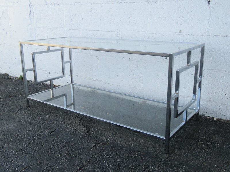Hollywood Regency Modern Chrome Glass Top Coffee Table 2798 gallery