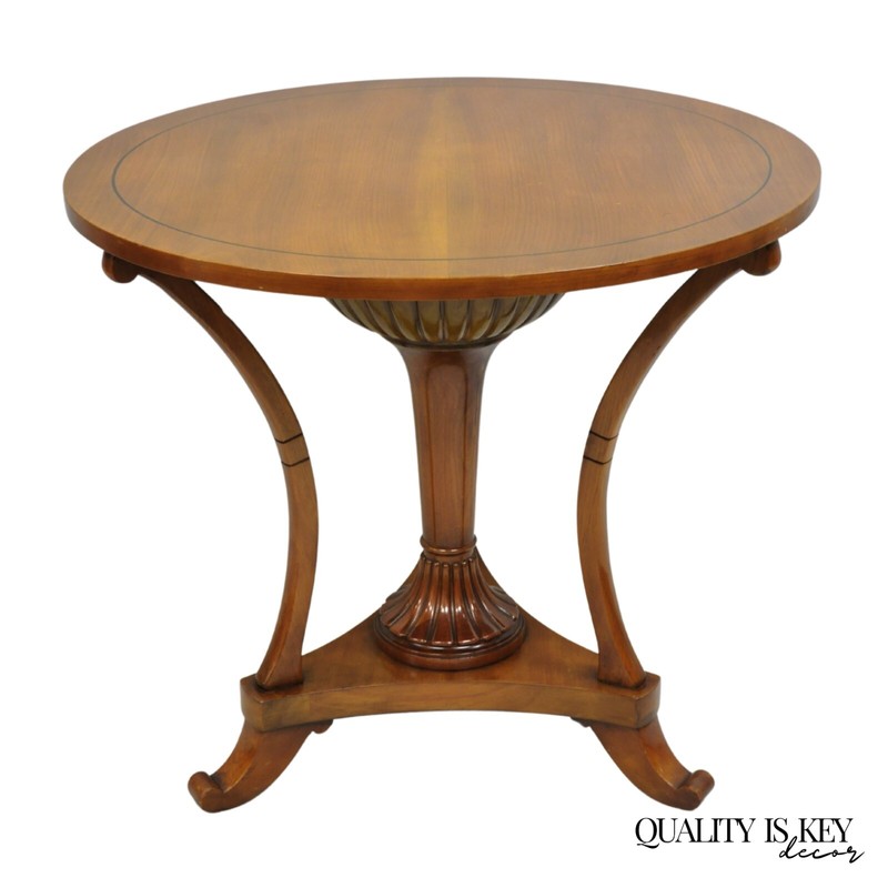 Vintage Italian Regency Style Cherry Wood Pedestal Base Round Side Table