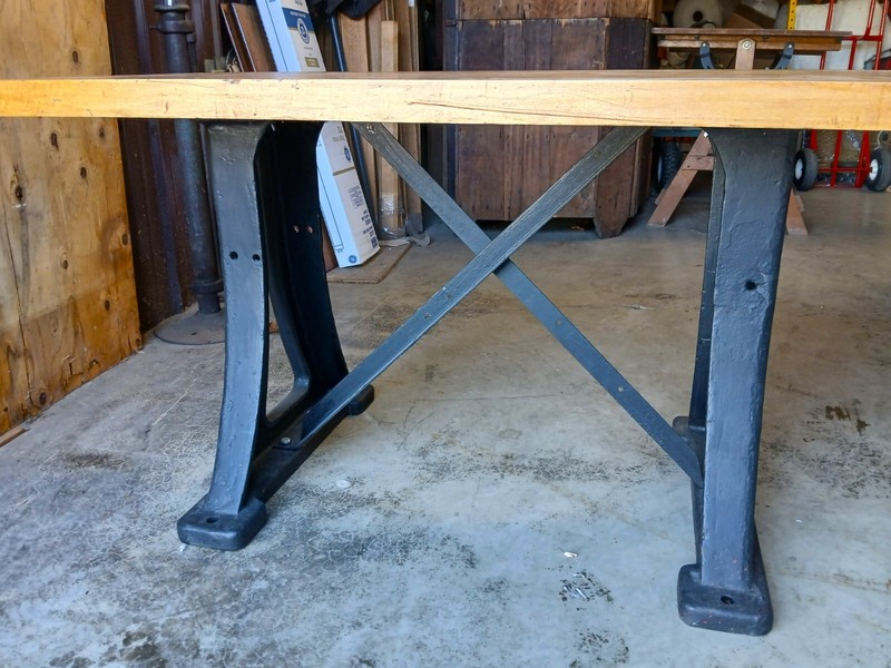 Antique Kitchen Island Work Desk Table Maple Top w Iron Industrial Machine Base gallery