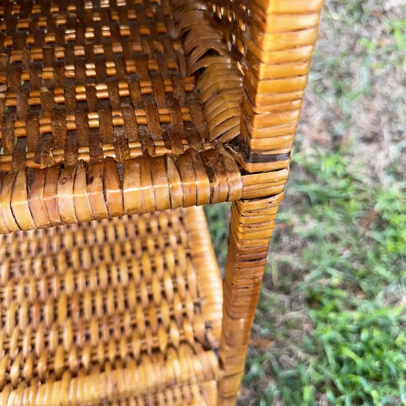 Vintage 26” Bamboo Woven Rattan Wicker Side Table 4 Shelves Bohemian Beach Brown gallery