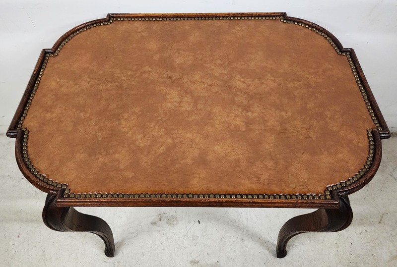 Country French Side Table Leather Top Oak Antique gallery
