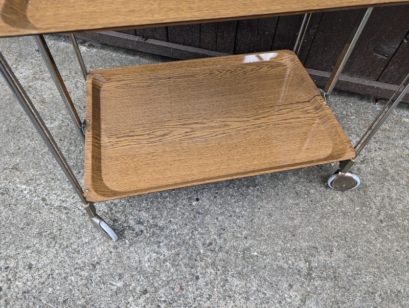 Dinette Serving Cart Tea Cart Table Side Table Oak Bar Chrome 70s Oak gallery