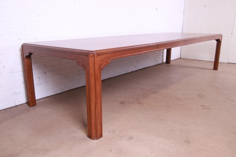 Drexel Heritage Mid-Century Modern Oak Burl Wood Extension Table, Refinished gallery
