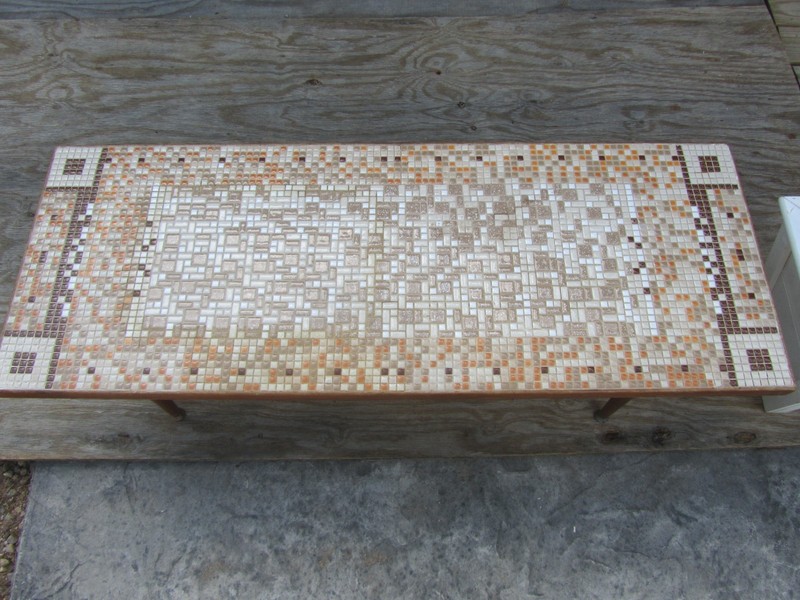 MCM earthy abstract Tile art modern art deco coffee table taper legs 60s boho