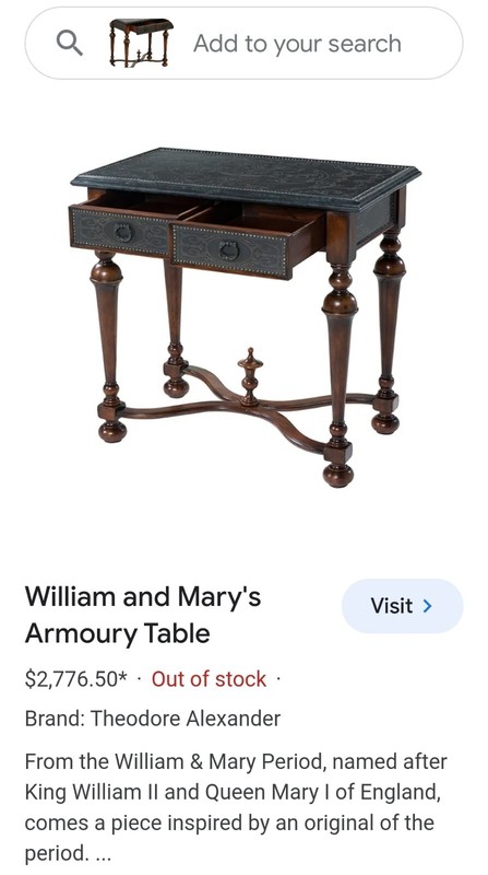 Antique Theodore Alexander Table, William And Mary Armory gallery