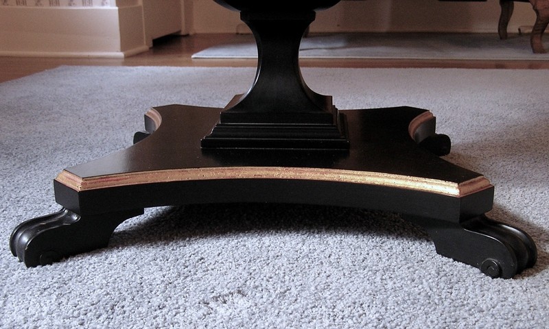 Vintage Pair Two 2 Ebonized Walnut Strong End Tables Black Gold Trim 50s 1950s gallery