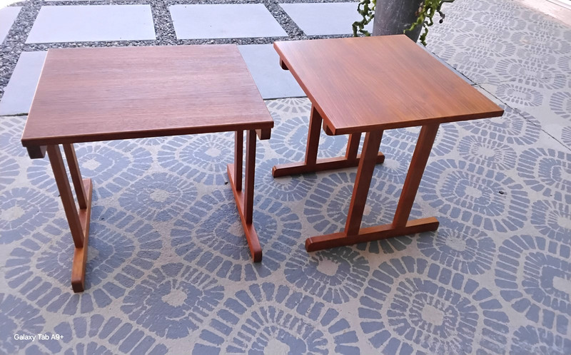 Vintage Nesting Pair Mid Century Modern Solid Teak Wood End Tables 15 x 17 x 16 gallery
