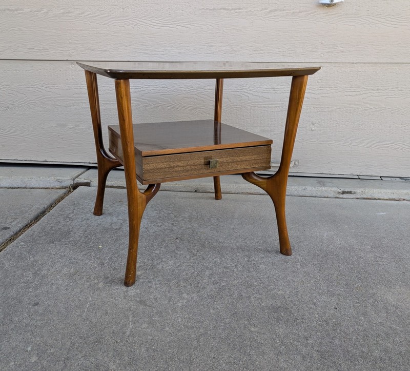 Vintage Mid Century Modern Atomic Floating Drawer Walnut Formica End Table J25 gallery