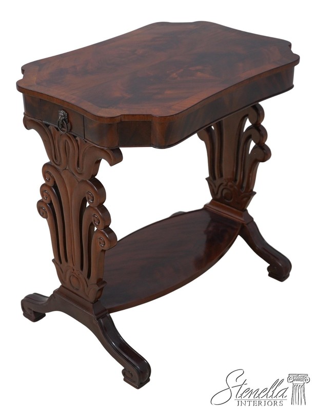 F61440: Italian 1 Drawer Carved Figural Mahogany End Table