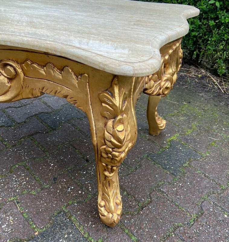 Table Italian Baroque Rococo Gold Leaf Marble Top Vintage Coffee Centerpiece gallery