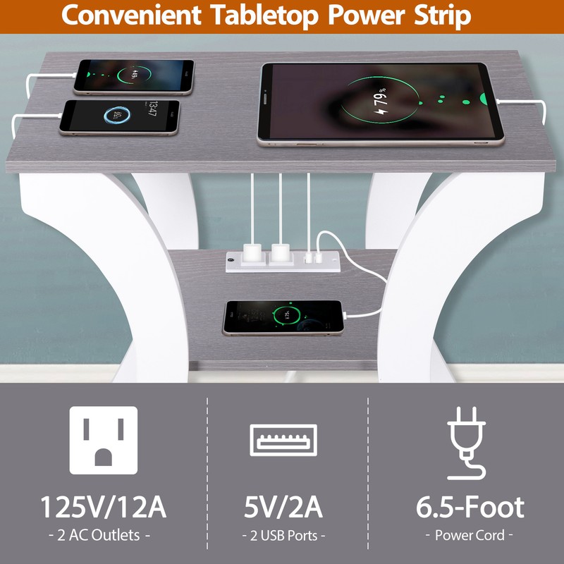 2 PCS 23.4 inch End Table with Charging Station for Living Room Couch Table Gray gallery