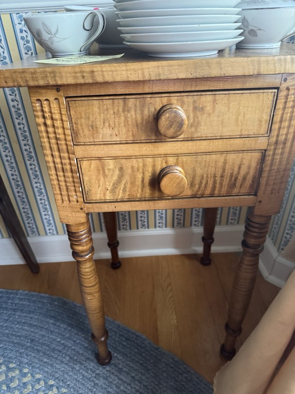 Early period American Sheraton tiger maple work table 1800s