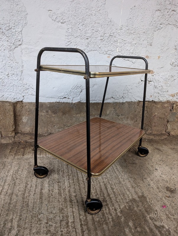 Serving Cart Tea Cart Walnut 60s Table Side Table Brass Mid Century gallery